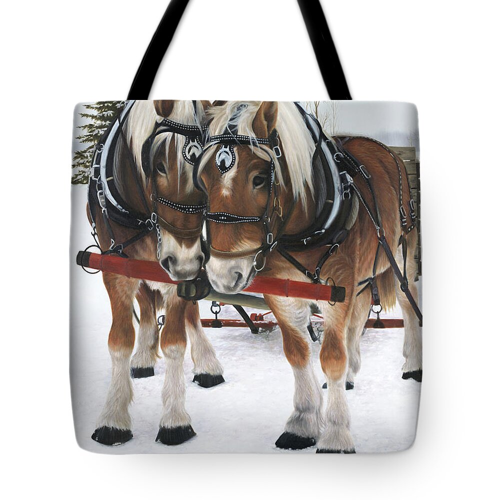  Belgium Horse Team In Winter Landscape Tote Bag featuring the painting A Loving Union by Tammy Taylor
