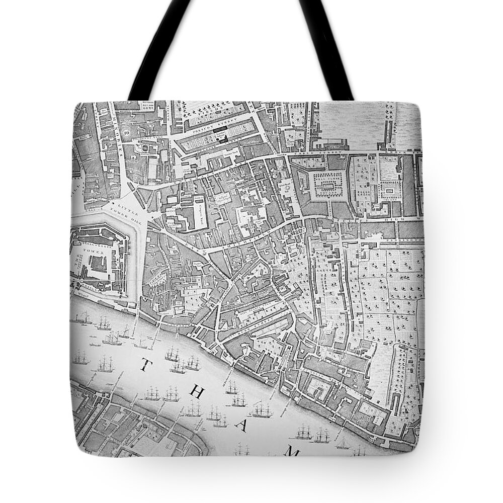 Map Tote Bag featuring the drawing A Map of the Tower of London by John Rocque