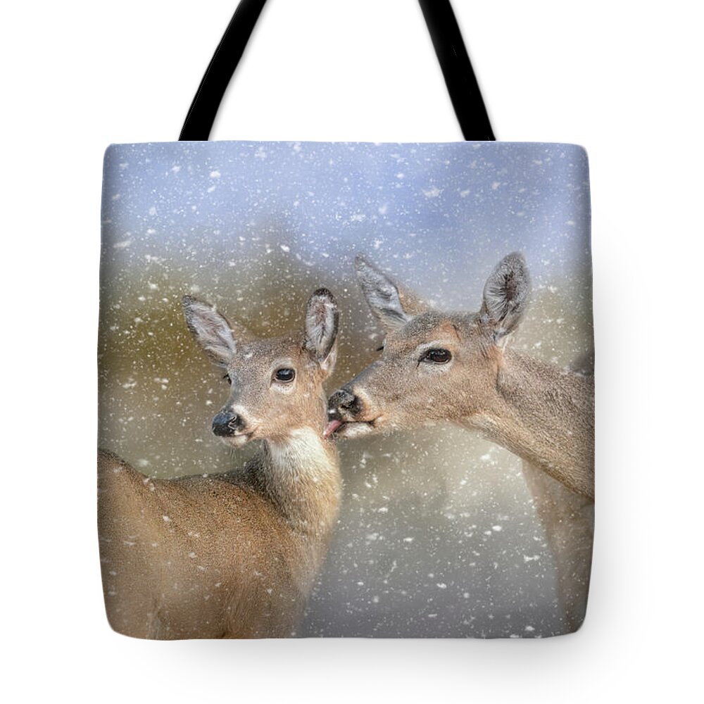 Jai Johnson Tote Bag featuring the photograph A Mother's Love Deer Art by Jai Johnson