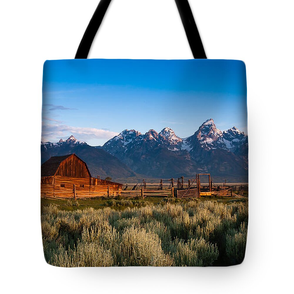 Jackson Hole Tote Bag featuring the photograph A Moulton Barn by Monte Stevens