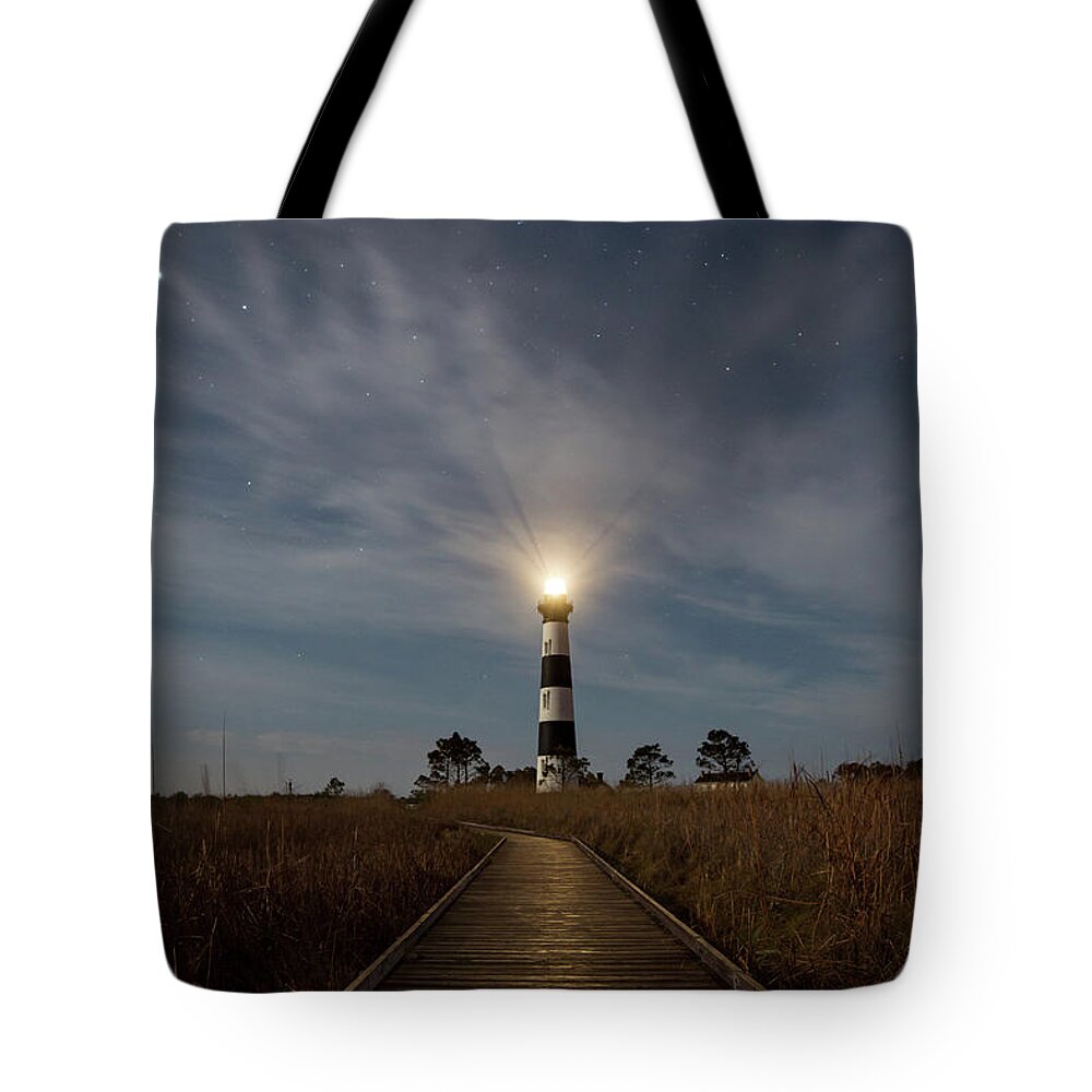Bodie Island Lighthouse Tote Bag featuring the photograph A Night at Bodie Island Lighthouse by Jim Neal
