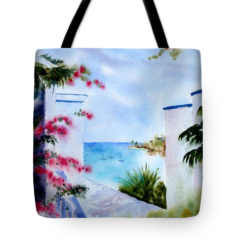 Caribbean Tote Bag featuring the painting A Peek at Paradise by Diane Kirk