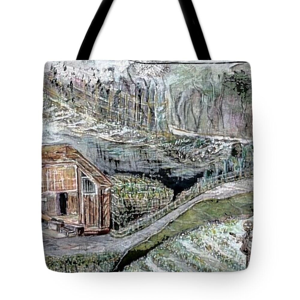 Landscape Tote Bag featuring the painting A piece of earth from hills of northeast india by Subrata Bose