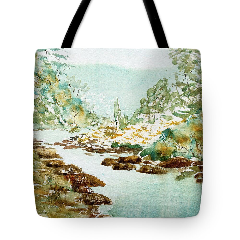 Australia Tote Bag featuring the painting A Quiet Stream in Tasmania by Dorothy Darden