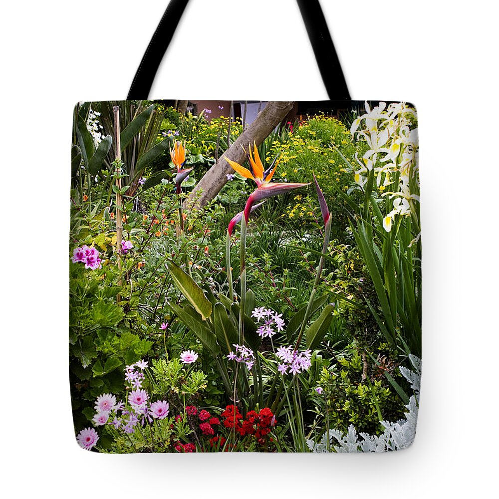 Lisbon Tote Bag featuring the photograph A Riot of Flowers by Lorraine Devon Wilke