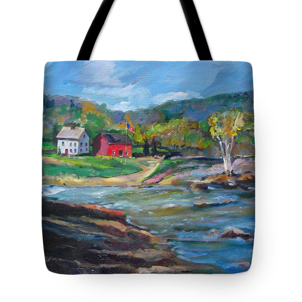River Tote Bag featuring the painting A River Runs Through by Susan Esbensen