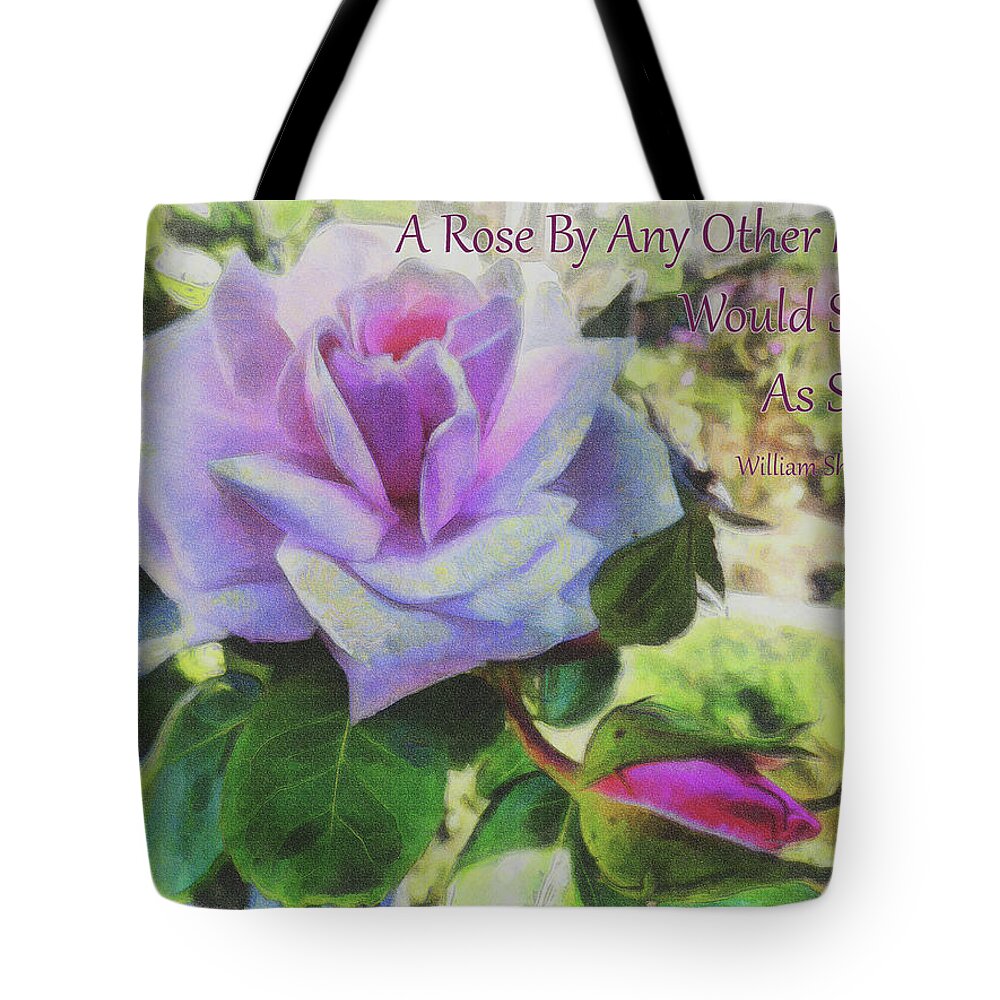 Perfect Pink Rose Tote Bag featuring the digital art A Rose By Any Other Name by Leslie Montgomery