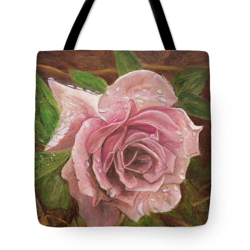 A Rose Is A Rose Is A Rose Tote Bag featuring the painting A Rose by Kathy Knopp
