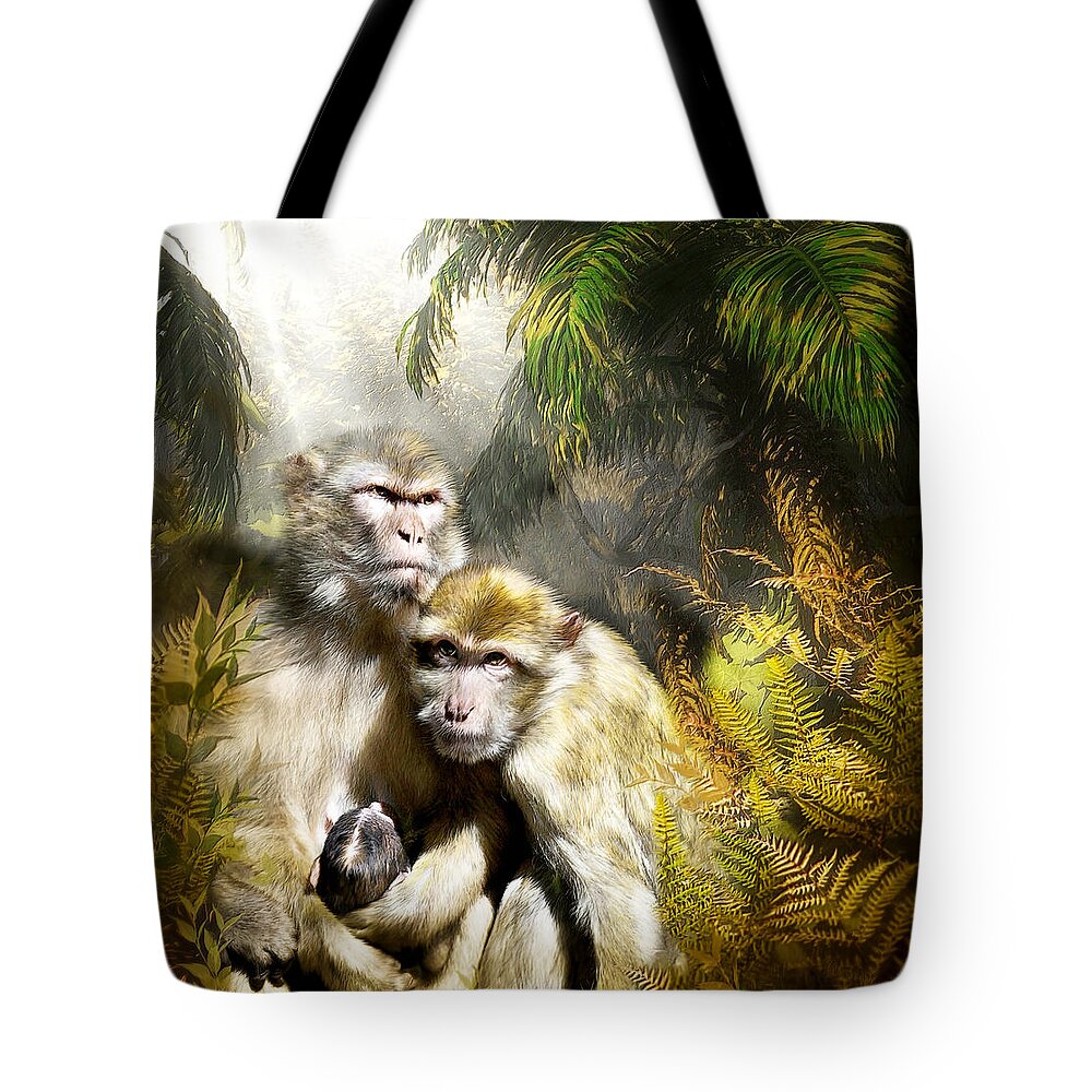 Ape Tote Bag featuring the mixed media A Sacred Place by Carol Cavalaris