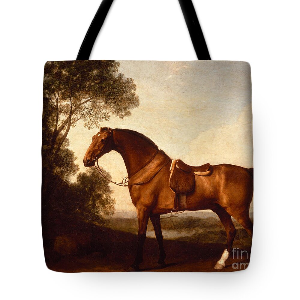 A Saddled Bay Hunter Tote Bag featuring the painting A Saddled Bay Hunter by Celestial Images