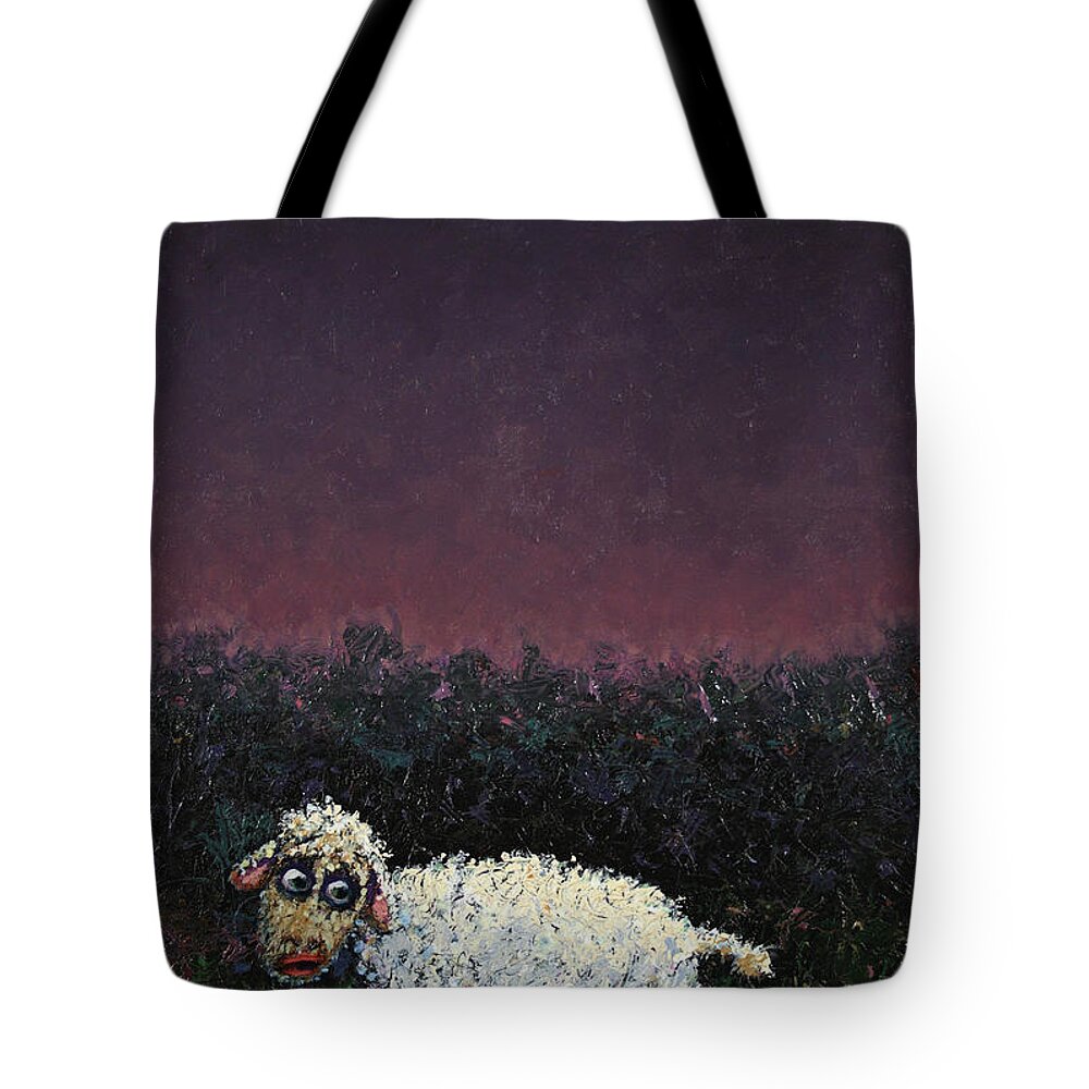 Sheep Tote Bag featuring the painting A sheep in the dark by James W Johnson