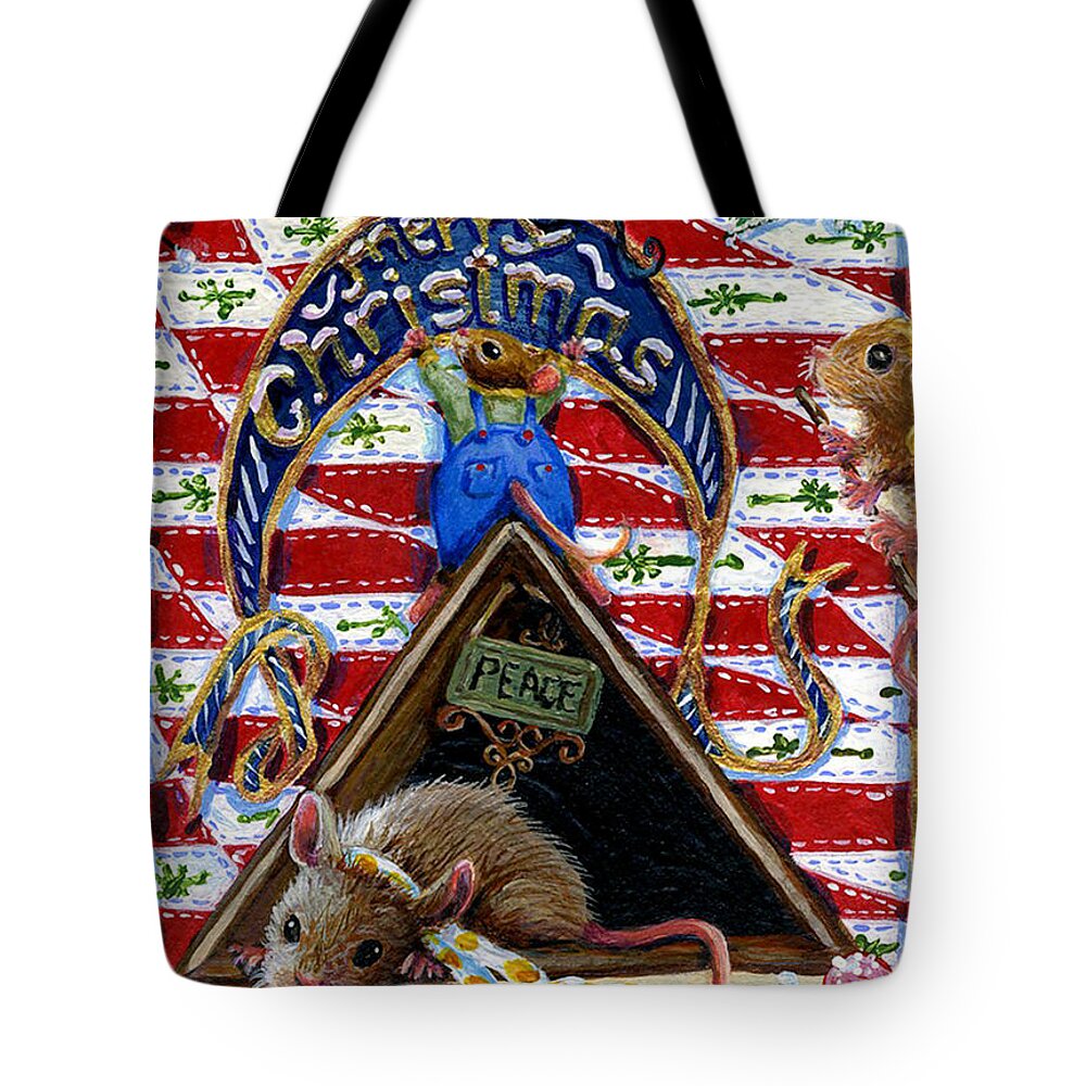 Mice Tote Bag featuring the painting A Sign of Christmas by Jacquelin L Vanderwood Westerman