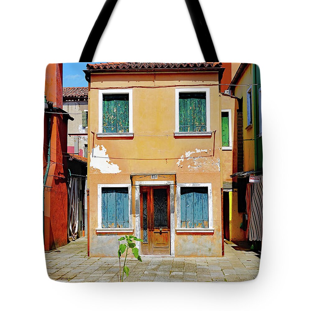 Burano Tote Bag featuring the photograph A Small Courtyard On The Island Of Burano, Italy by Rick Rosenshein