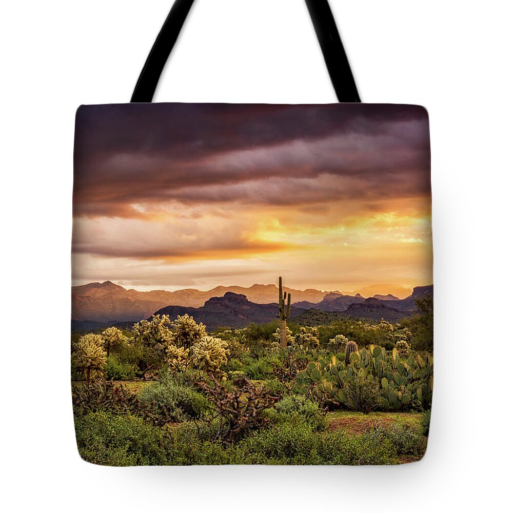 Sunrise Tote Bag featuring the photograph A Spring Sunrise in the Sonoran by Saija Lehtonen