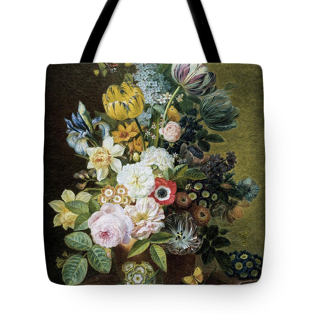 A Still Life With Flowers Tote Bag featuring the digital art A Still Life with Flowers 2 by Eelke Jelles Eelkema
