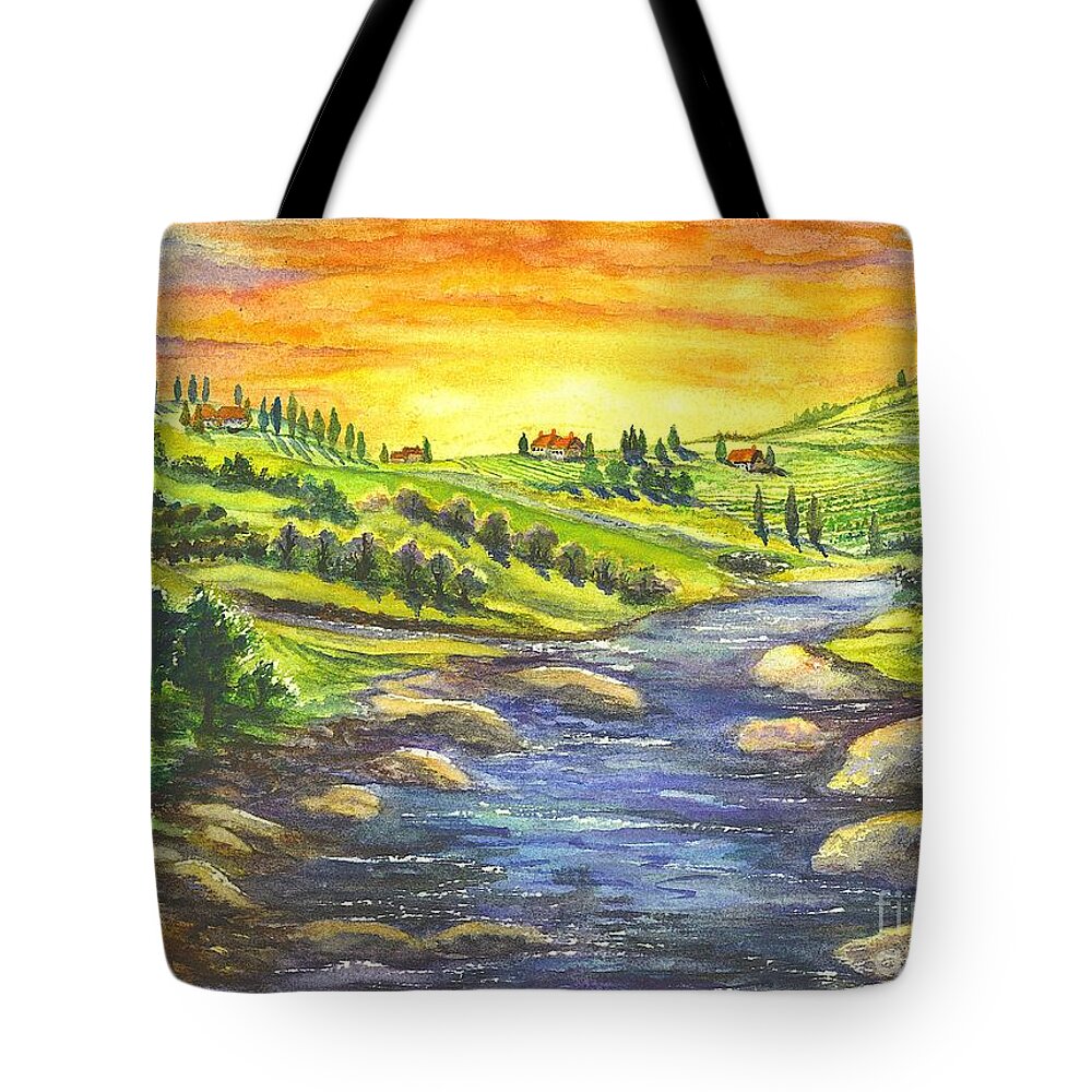 California Tote Bag featuring the painting A Sunset In Wine Country by Carol Wisniewski