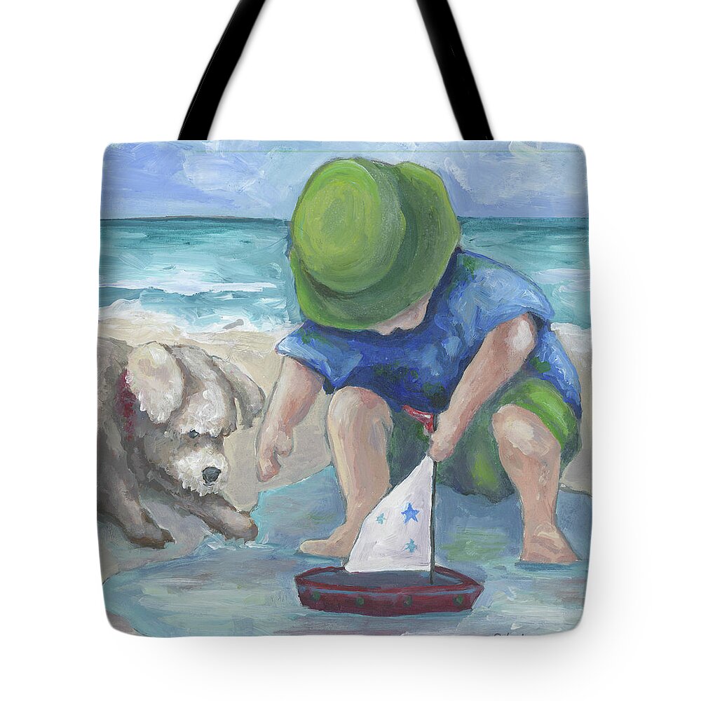 Boy Tote Bag featuring the painting A tall ship by Robin Wiesneth