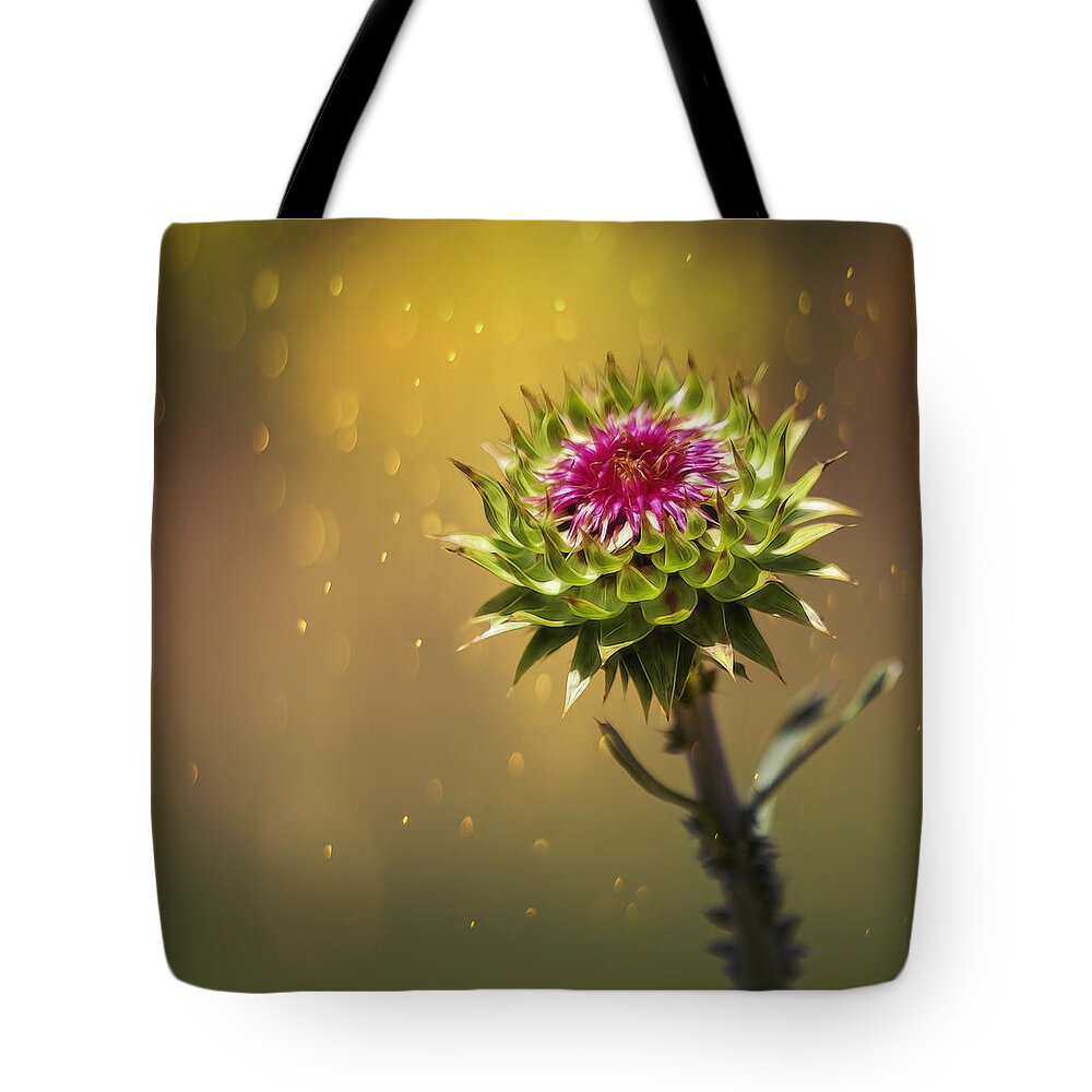 Thistle Tote Bag featuring the photograph A Thistle Arises by Bill and Linda Tiepelman