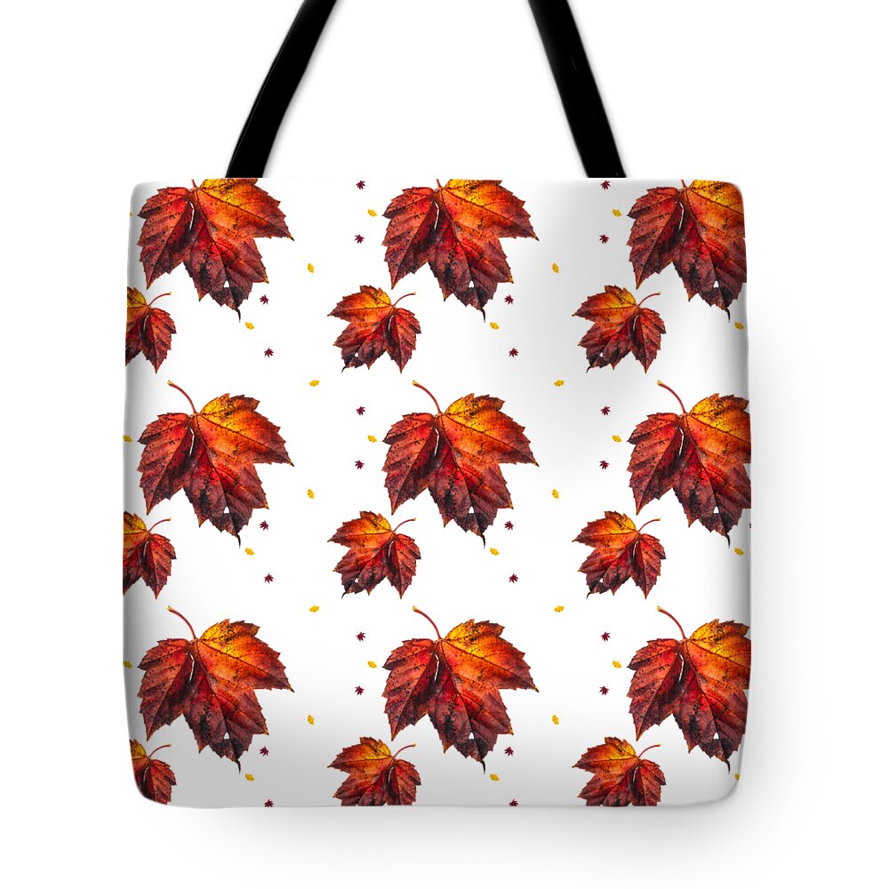 Tree Leaf Tote Bag featuring the digital art A tiled pattern that repeats seamlessly and features a weathered Sycamore leaf in full Fall color. by Lionel Everett