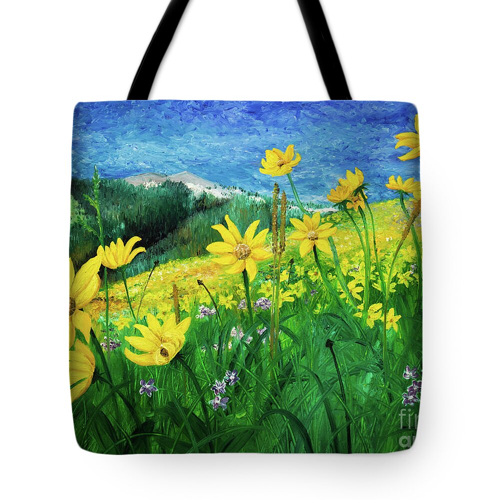 Wildflower Tote Bag featuring the painting A Time of Gold, Golden Aster by Elizabeth Mordensky