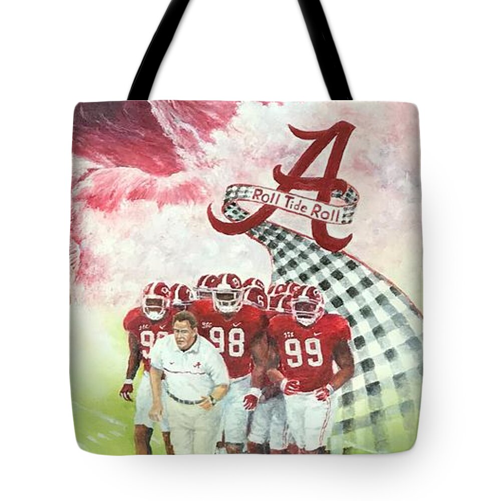 Alabama Tote Bag featuring the painting Roll Tide Legacy by ML McCormick