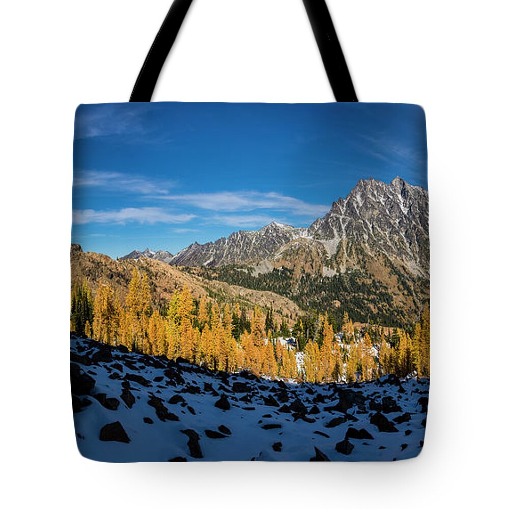 Enchantments Tote Bag featuring the photograph A Valley of Larches 2 by Pelo Blanco Photo