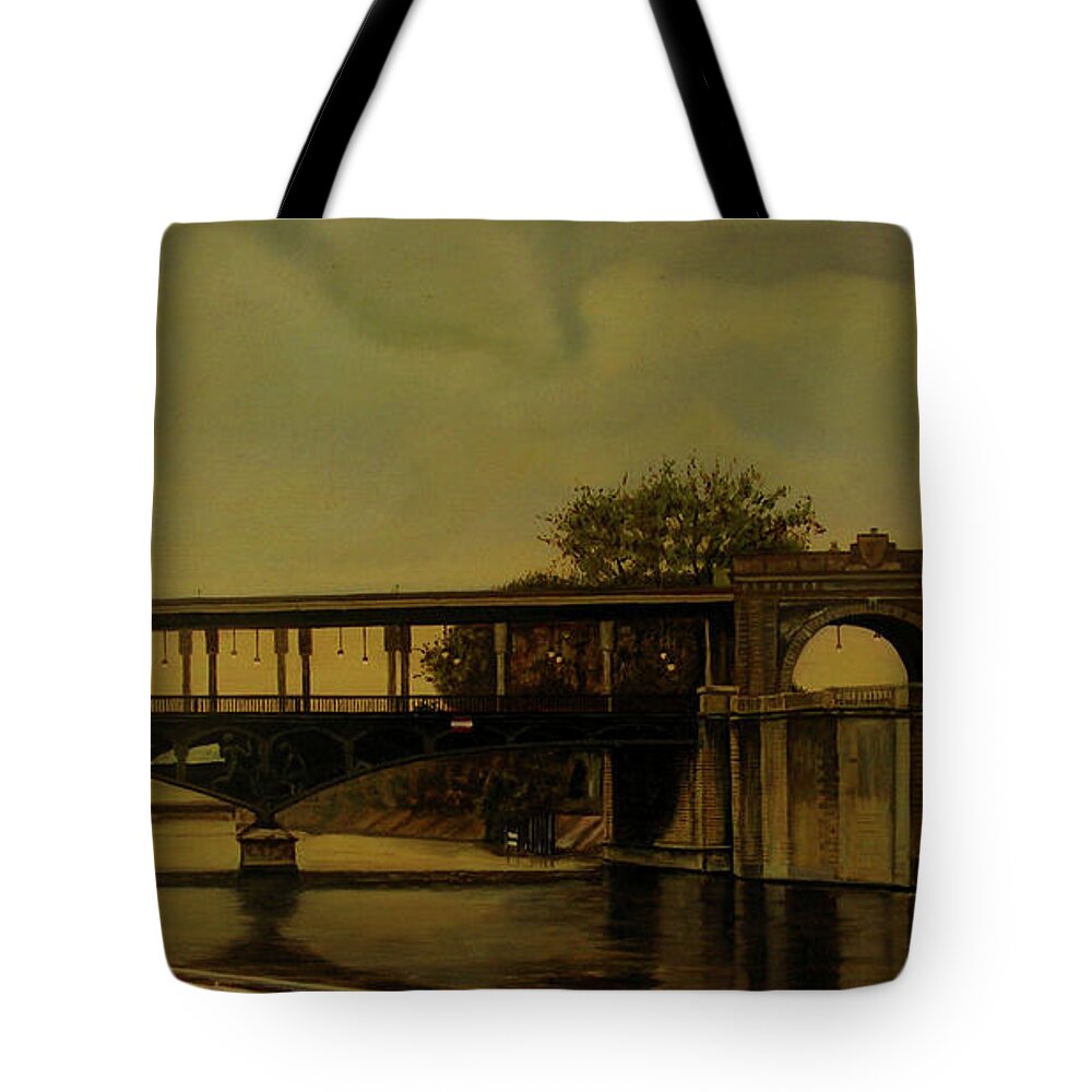 Paris Tote Bag featuring the painting A View From Houseboat on the Seine by Thu Nguyen
