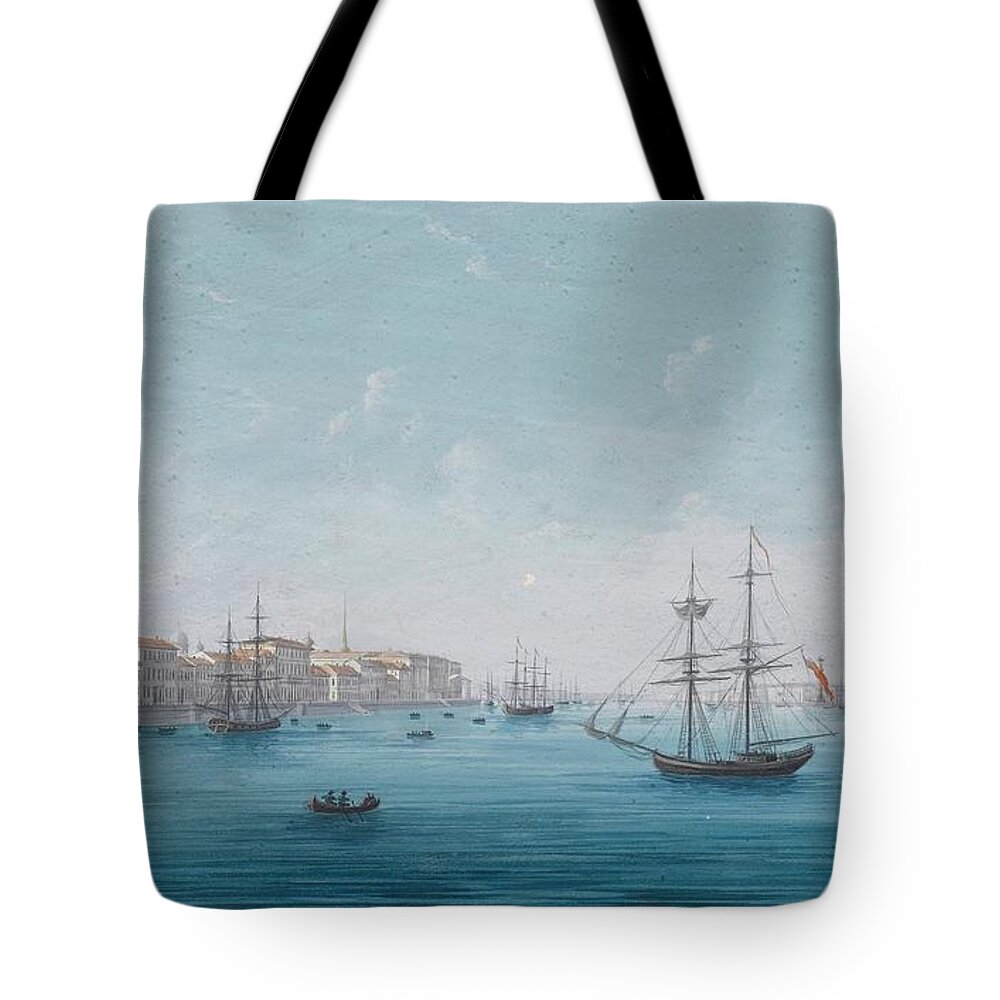 Neapolitan School Tote Bag featuring the painting A View of the Neva River by MotionAge Designs