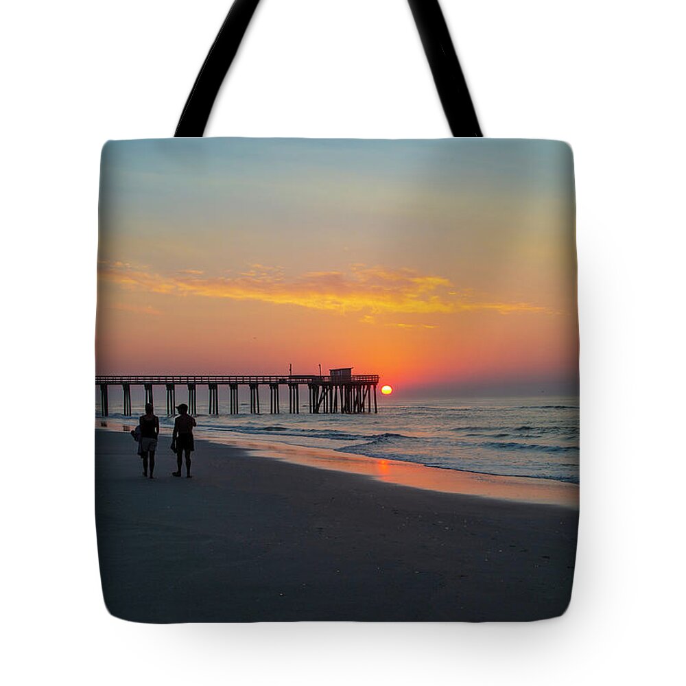 Walk Tote Bag featuring the photograph A Walk at Sunrise - Avalon New Jersey by Bill Cannon