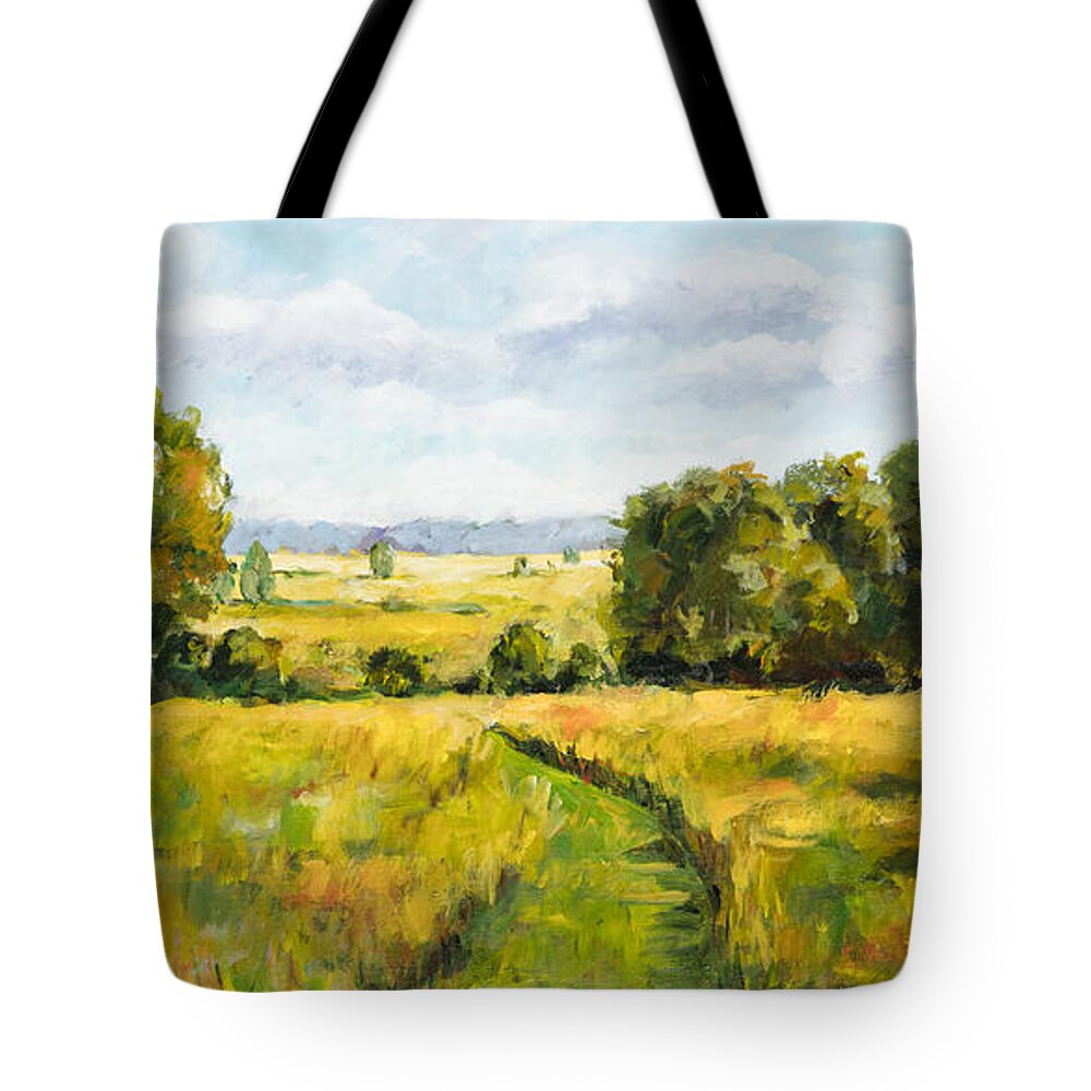 Landscape Tote Bag featuring the painting A Walk thru the Fields by Ingrid Dohm