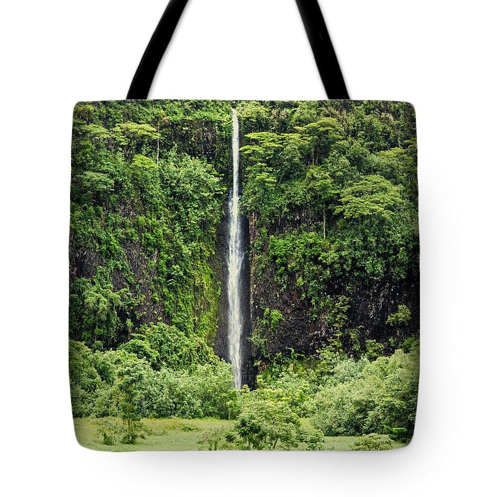 Tahiti Tote Bag featuring the photograph A Waterfall in Tahiti by Kathryn McBride