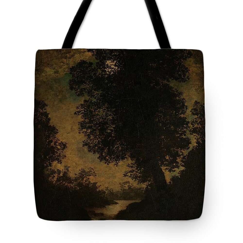 A Waterfall Tote Bag featuring the painting A Waterfall, Moonlight by Ralph Albert