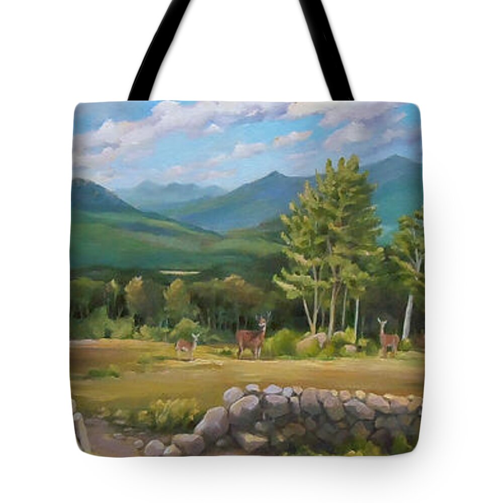 White Mountain Art Tote Bag featuring the painting A White Mountain View by Nancy Griswold