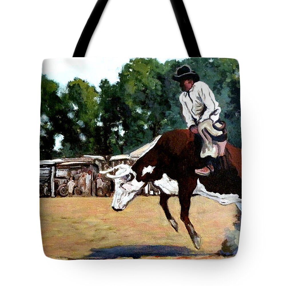 Bull Tote Bag featuring the painting A Whole Lot of Bull by Tom Roderick