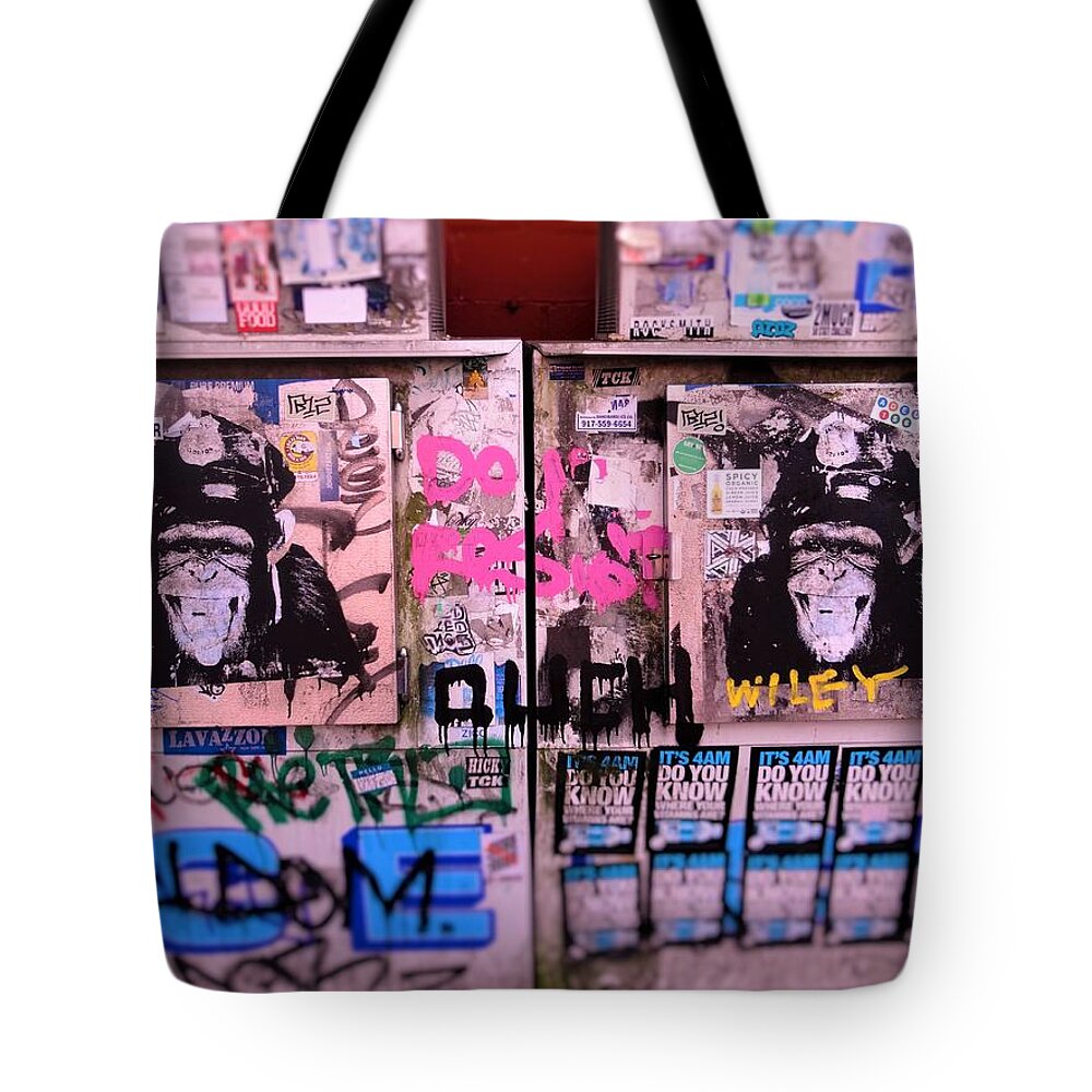 Monkey Tote Bag featuring the photograph A Wiley the Monkey Mural in New York by Funkpix Photo Hunter