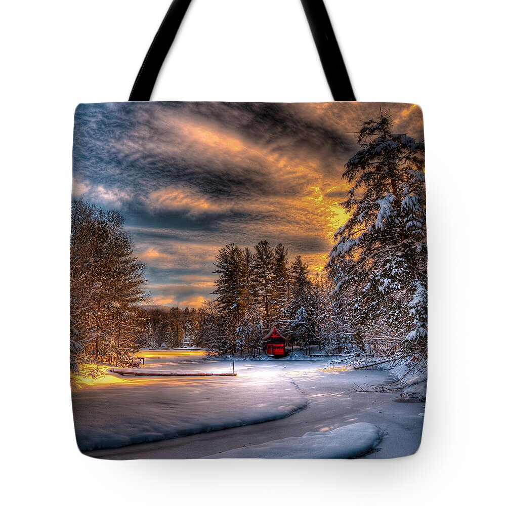 A Winter Sunset Tote Bag featuring the photograph A Winter Sunset by David Patterson