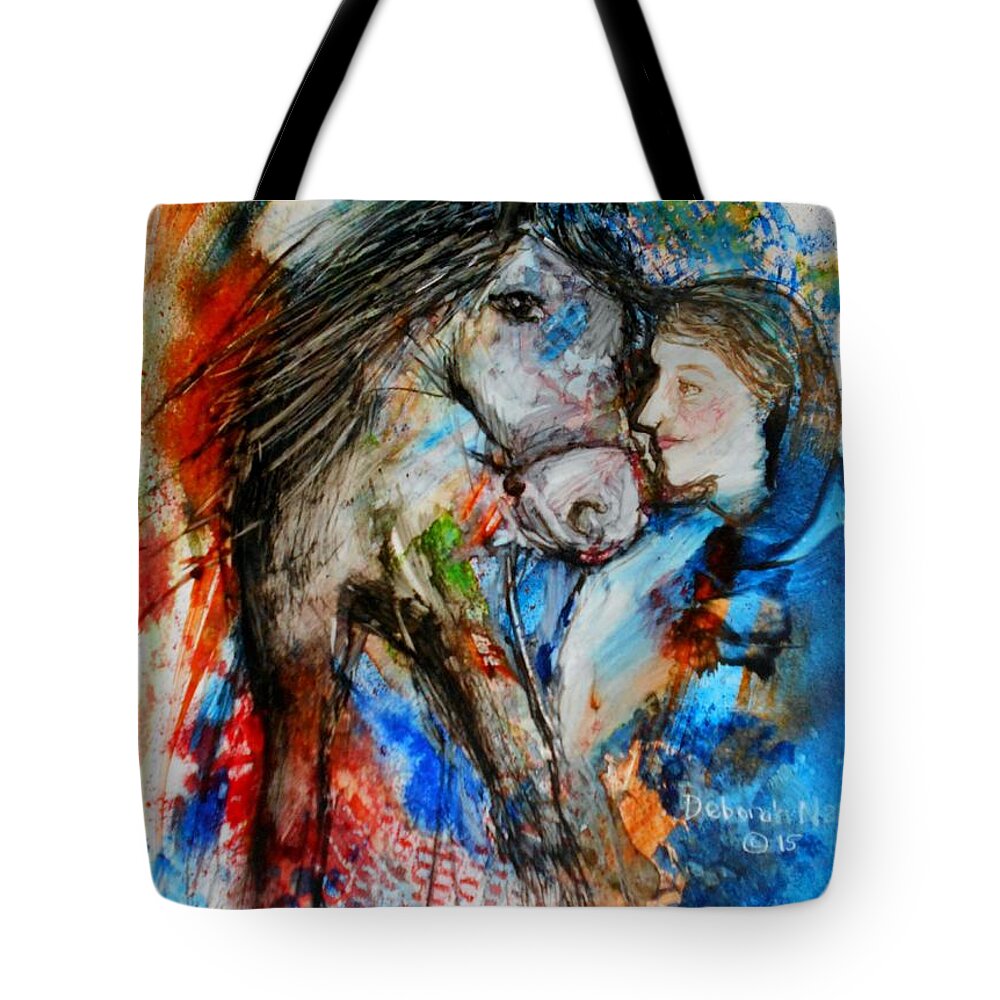Equine Art Tote Bag featuring the painting A Woman And Her Horse by Deborah Nell