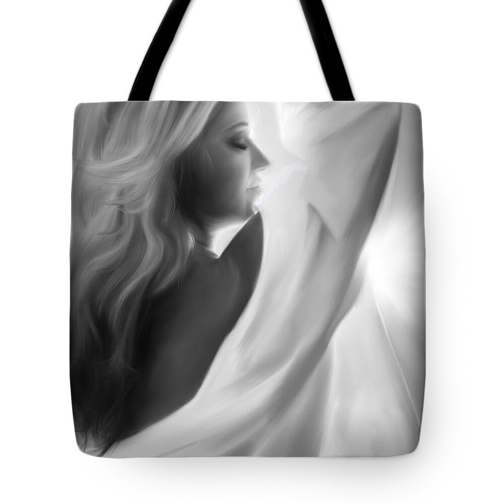 Attractive Tote Bag featuring the digital art A woman in a man's shirt by Debra Baldwin