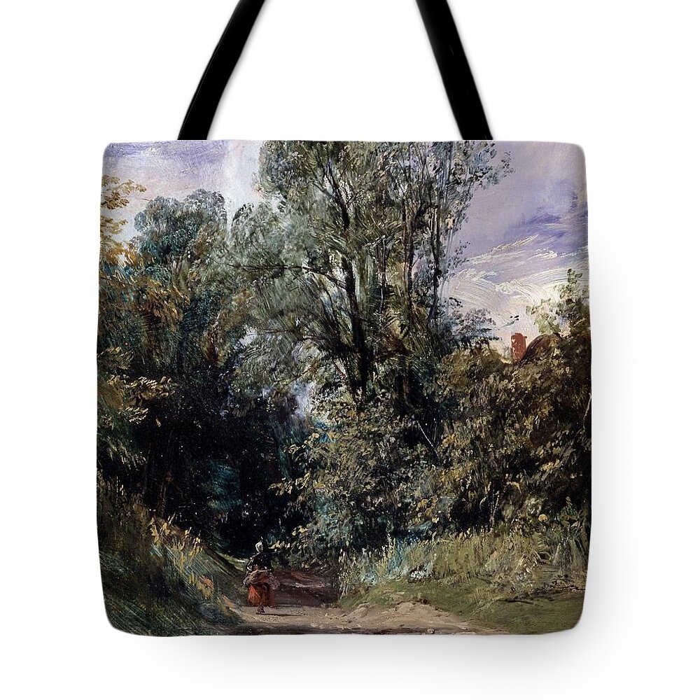 Richard Parkes Bonington - A Wooded Lane Ca. 1825. Forest Tote Bag featuring the painting A Wooded Lane by MotionAge Designs
