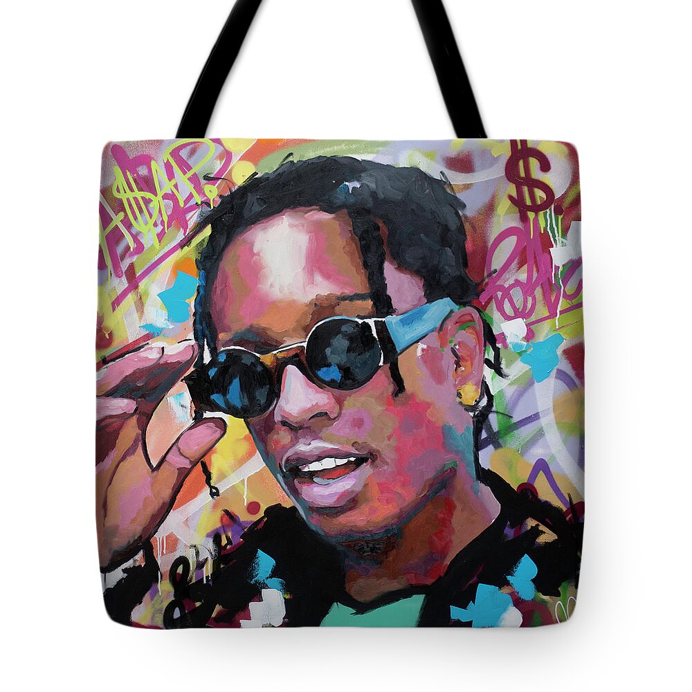 Asap Rocky Tote Bag featuring the painting A$AP Rocky by Richard Day