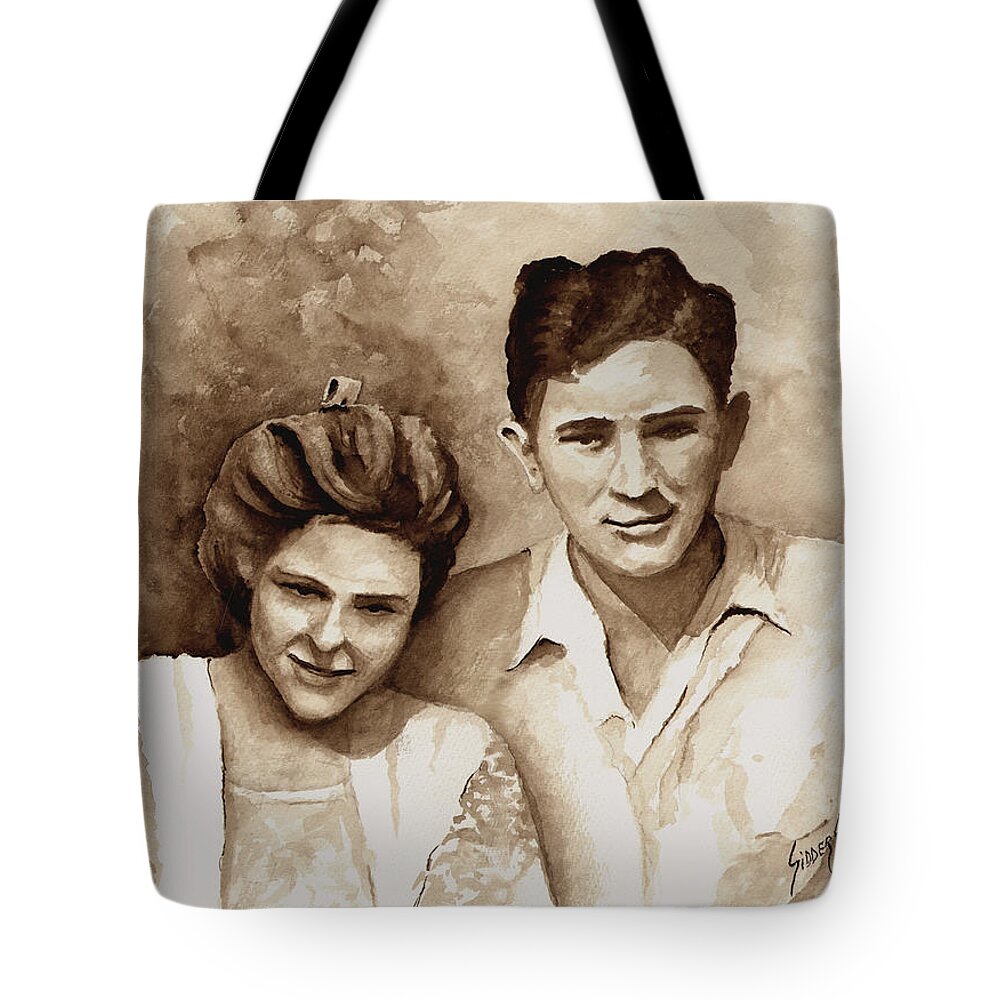 Aaron Tote Bag featuring the painting Aaron and Dell by Sam Sidders