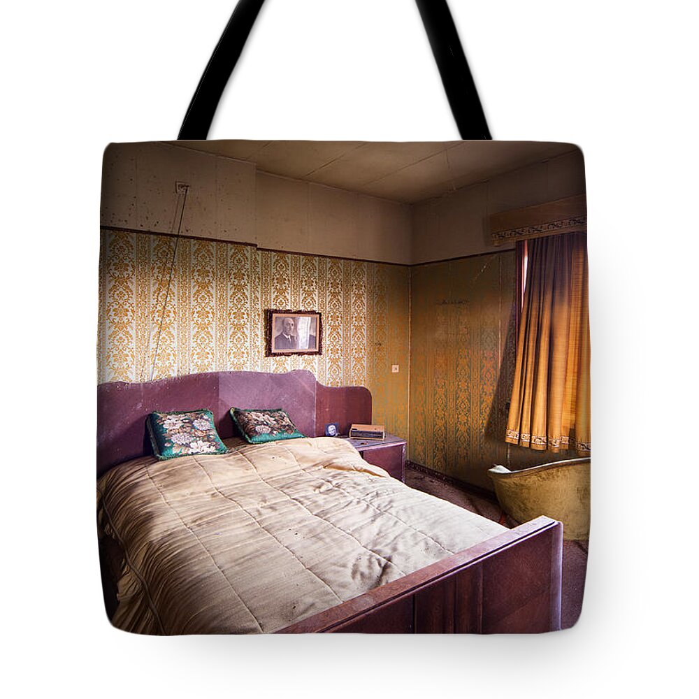 Abandoned Tote Bag featuring the photograph Abandoned Bedroom - Urban Exploration by Dirk Ercken
