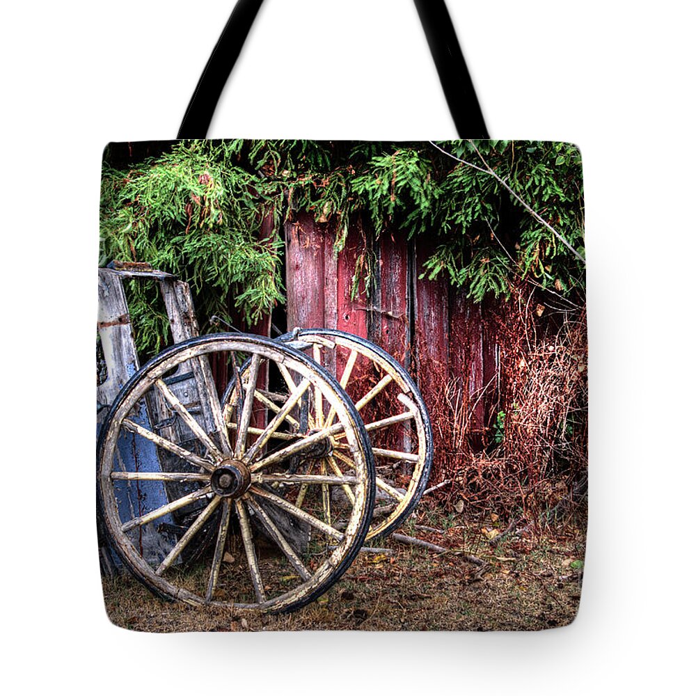 Horse Tote Bag featuring the photograph Abandoned cart by Jim And Emily Bush