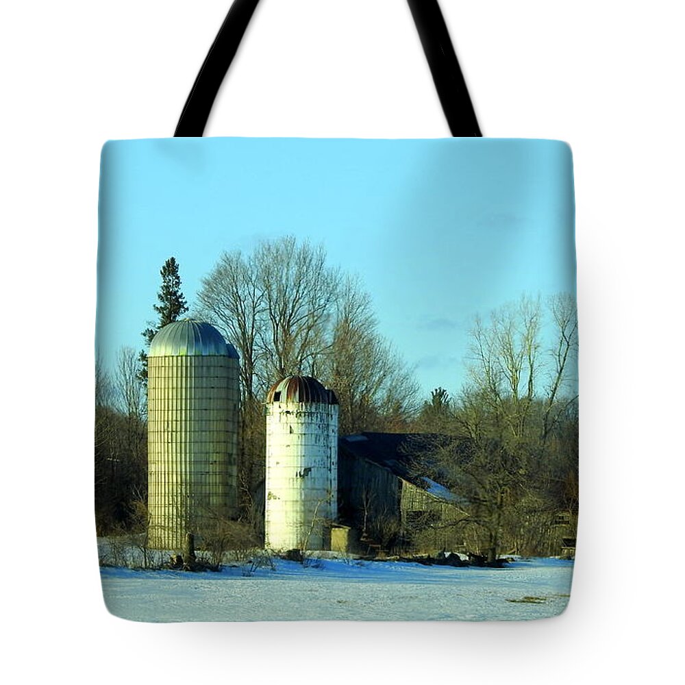 Silo Tote Bag featuring the photograph Abandoned Farm by Betty-Anne McDonald