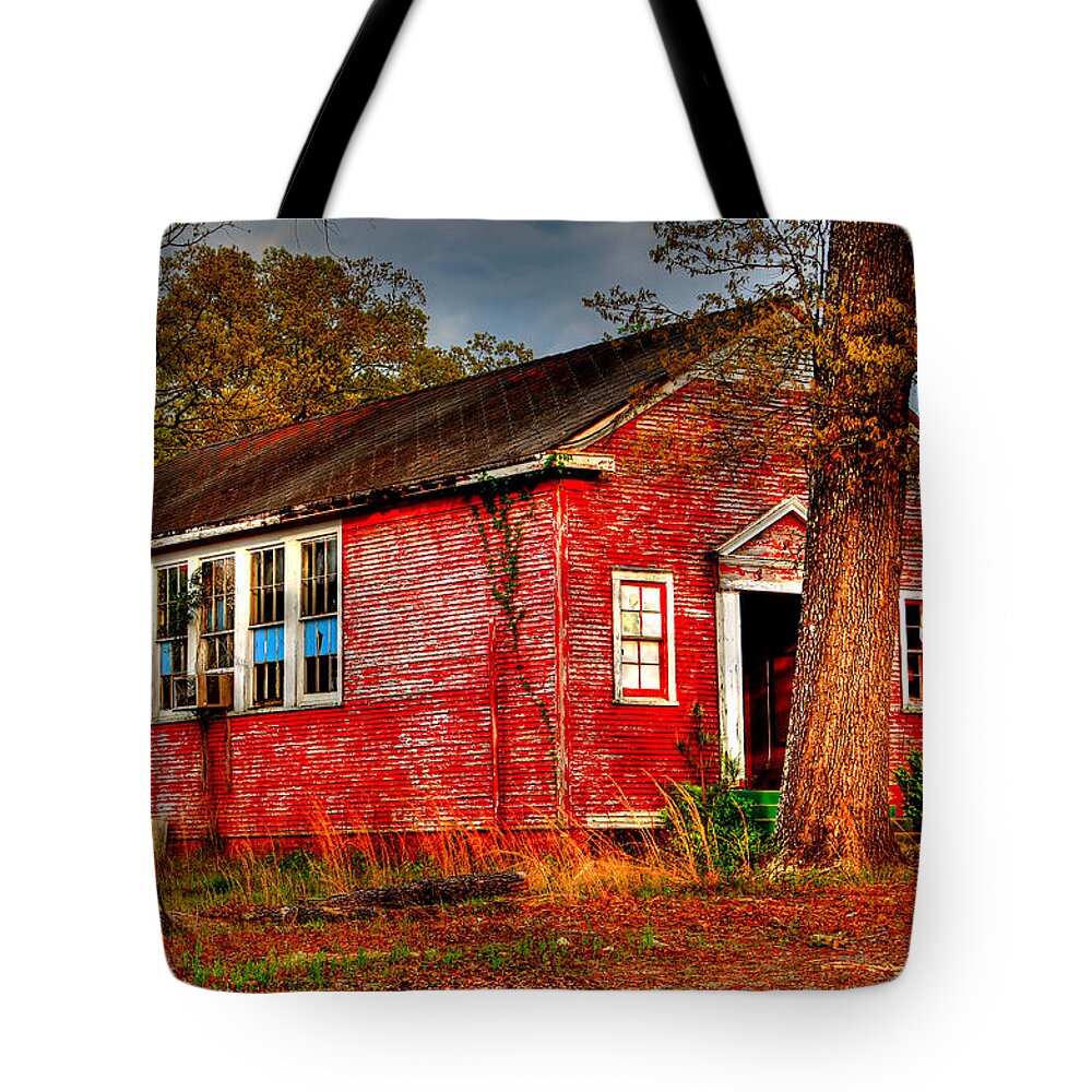 Building Tote Bag featuring the photograph Abandoned School Building by Ester McGuire