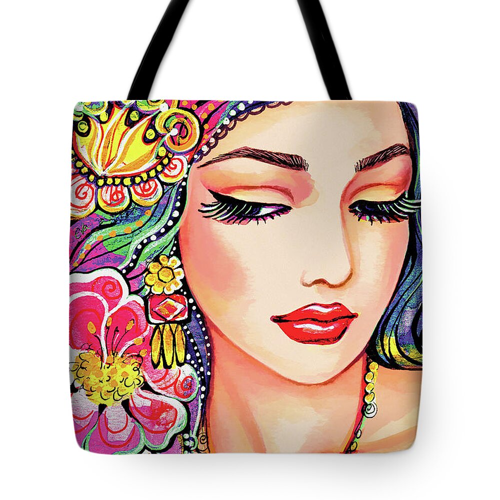 Beautiful Eastern Woman Tote Bag featuring the painting Abhilasha by Eva Campbell