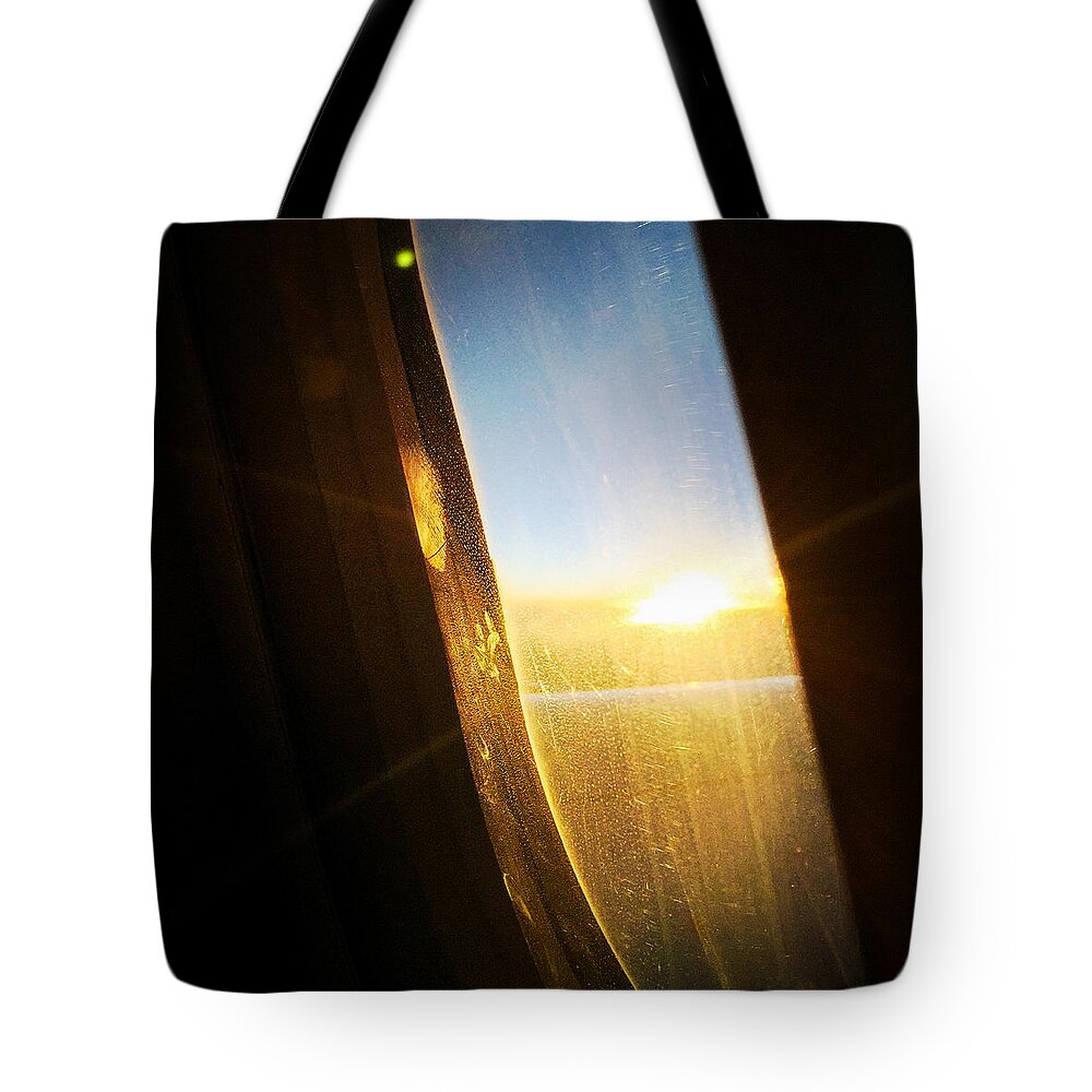 Plane Tote Bag featuring the photograph Above the clouds 05 - Sun in the window by Matthias Hauser