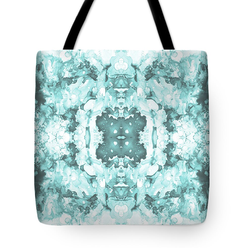 Pattern Tote Bag featuring the mixed media Abstract 20 Aqua by Lucie Dumas
