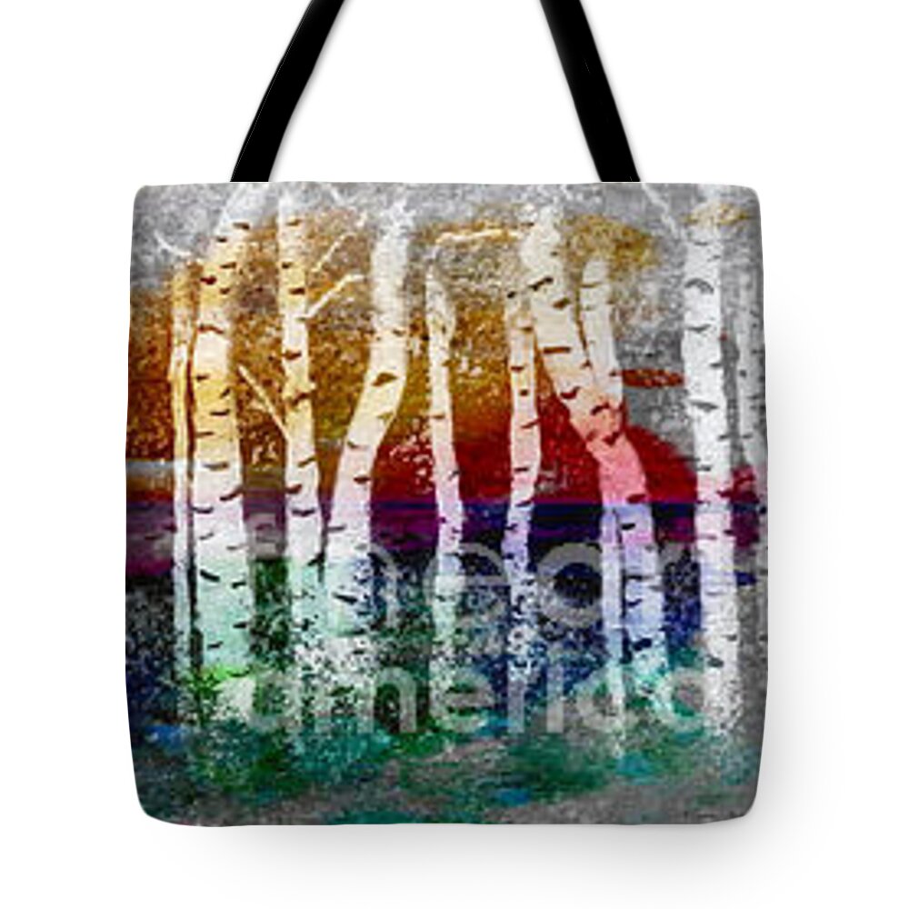 Abstract Tote Bag featuring the painting Abstract Birch Tree Forest 693016 by Mas Art Studio