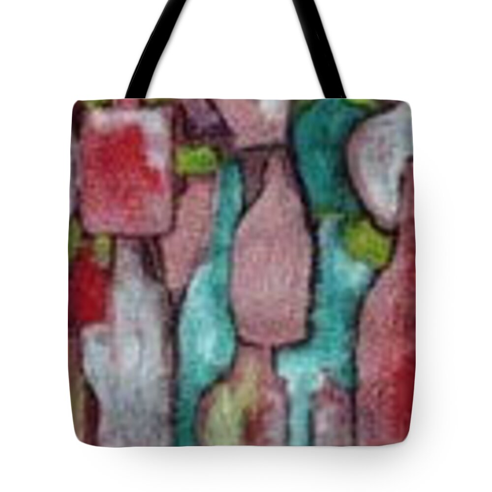 Shapes Tote Bag featuring the painting Abstract bottles by Sam Shaker